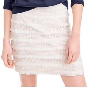 J. Crew white tiered fringe lace skirt